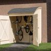 Fa kerti tároló, biciklotároló építés lapraszerelt elemekből. Weka storage