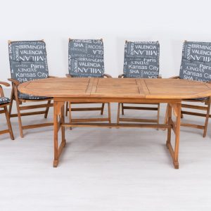 Kihúzható ovális fa kerti asztal garnitúra