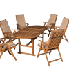 Ovális fa asztal a teraszra hatszemélyes kerti bútor párnákkal