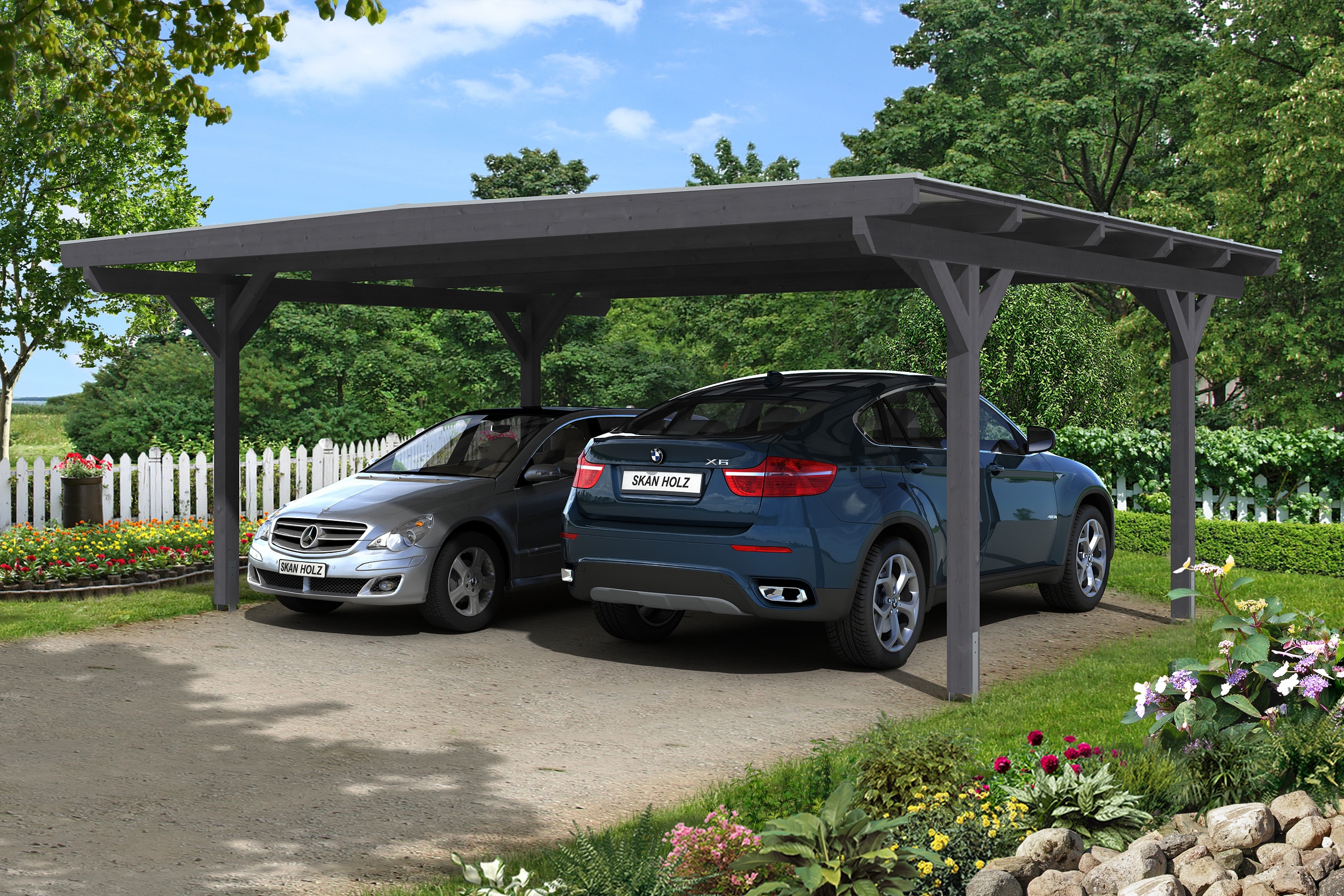 Nyitott dupla garázs polikarbonát tetővel