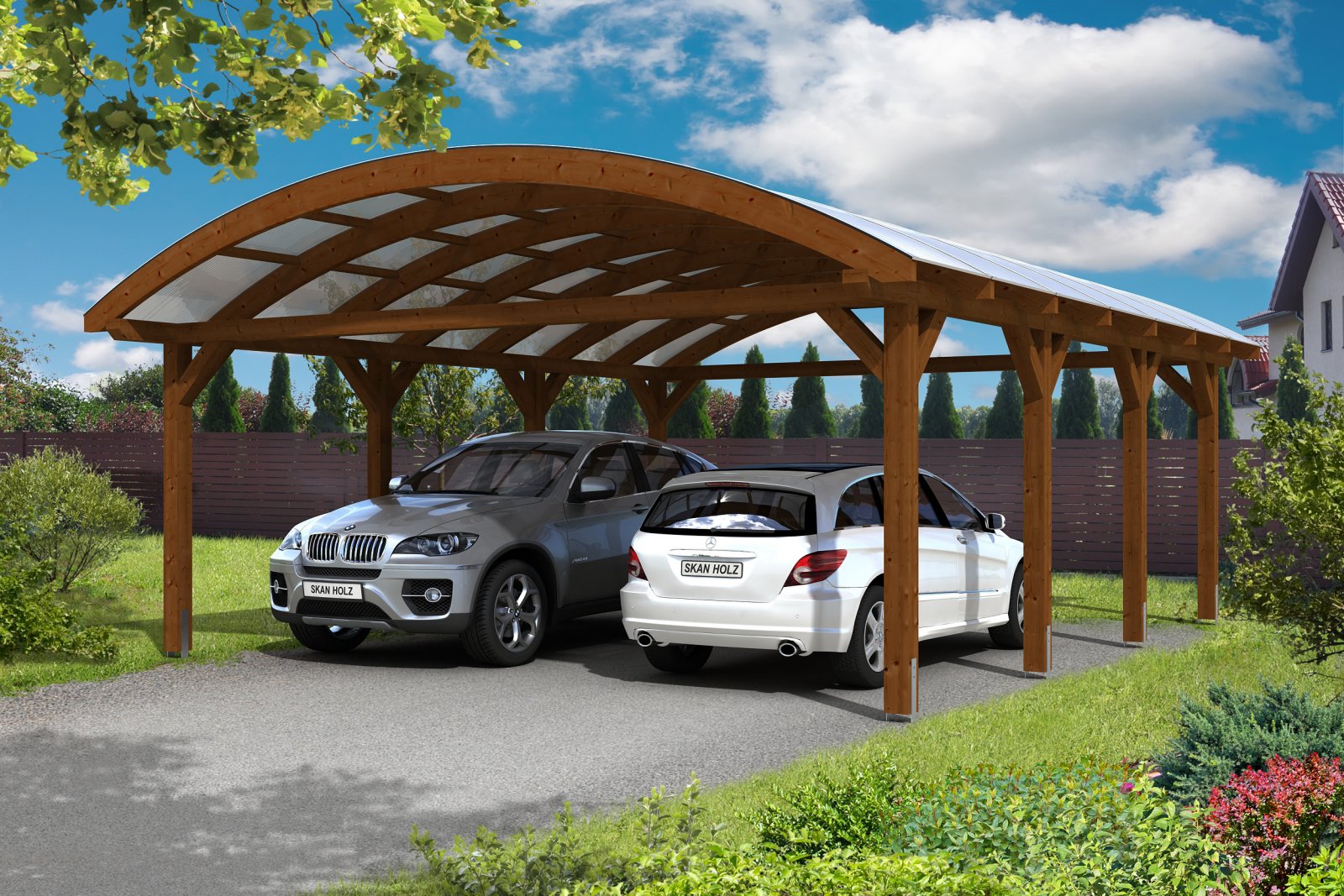 Íves garázstető kétállásos garázs Dióbarna