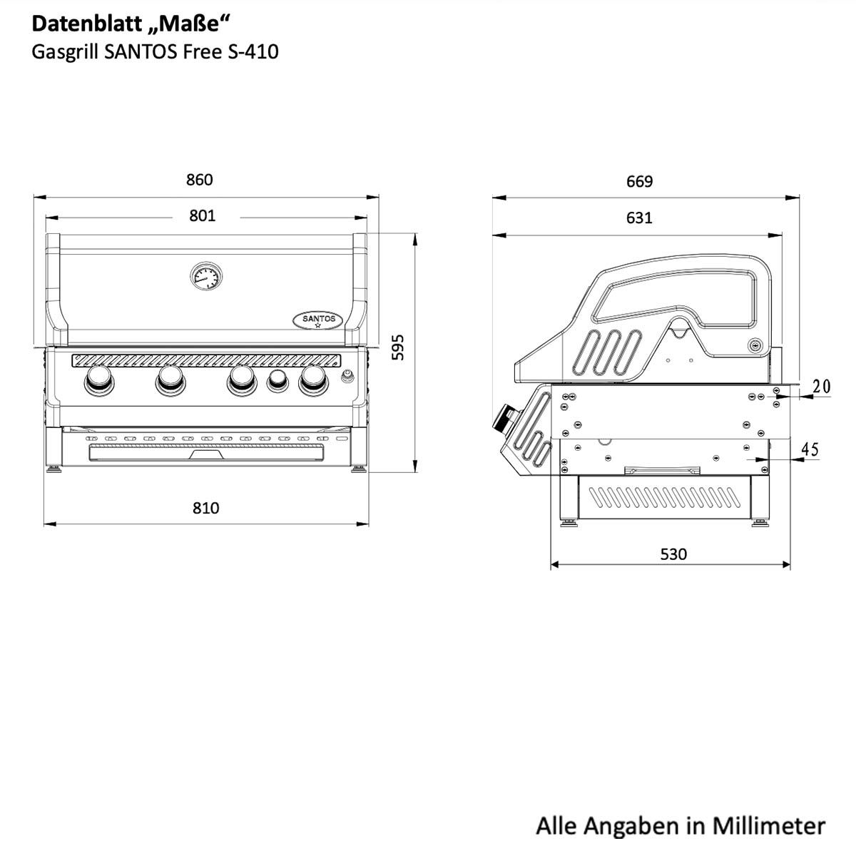 Beépíthető grill mérete S410