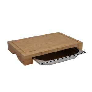 SANTOS bambusz vágódeszka rozsdamentes acél csepptálcával