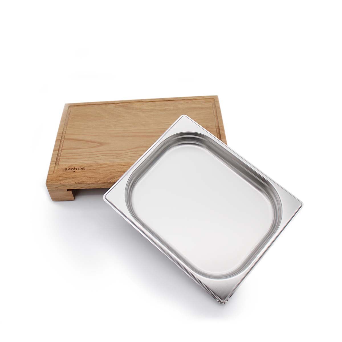 SANTOS bambusz vágódeszka rozsdamentes acél csepptálcával